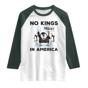 Funny Penguin Protest Raglan Shirt No Kings In America TS12 White Dark Forest Green Print Your Wear