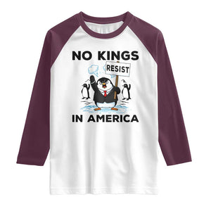 Funny Penguin Protest Raglan Shirt No Kings In America TS12 White Maroon Print Your Wear