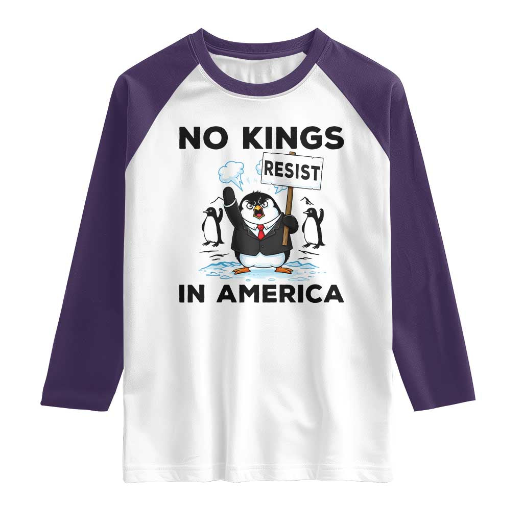 Funny Penguin Protest Raglan Shirt No Kings In America TS12 White Purple Print Your Wear