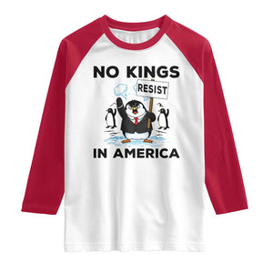 Funny Penguin Protest Raglan Shirt No Kings In America TS12 White Red Print Your Wear