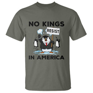 Funny Penguin Protest T Shirt No Kings In America TS12 Military Green Print Your Wear