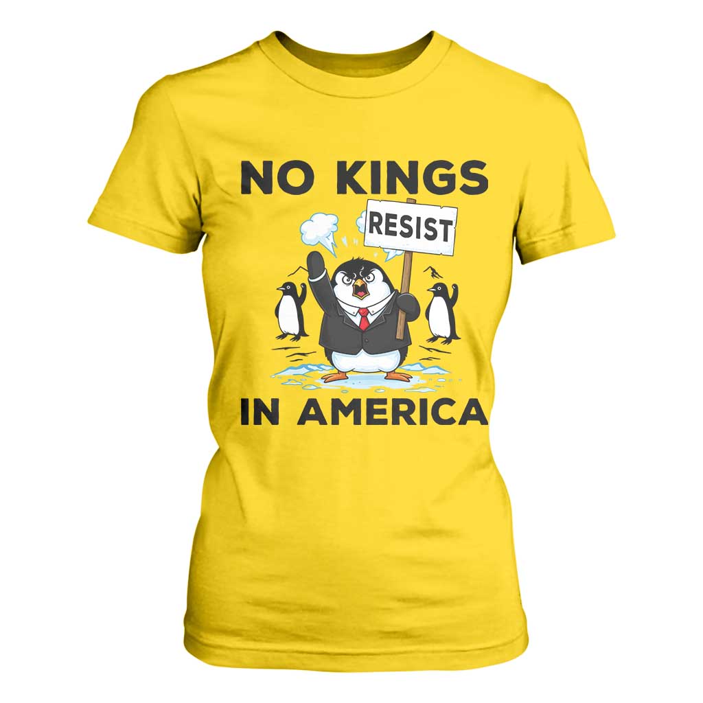 Funny Penguin Protest T Shirt For Women No Kings In America TS12 Daisy Print Your Wear