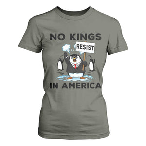 Funny Penguin Protest T Shirt For Women No Kings In America TS12 Military Green Print Your Wear
