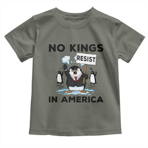 Funny Penguin Protest Toddler T Shirt No Kings In America TS12 Military Green Print Your Wear