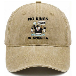 Funny Penguin Protest Washed Cotton Baseball Cap No Kings In America TS12 Washed Cap Universal Fit Khaki Print Your Wear