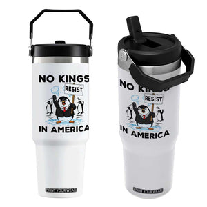 Funny Penguin Protest Flip Straw Tumbler No Kings In America TS12 One Size: 30 oz White Print Your Wear