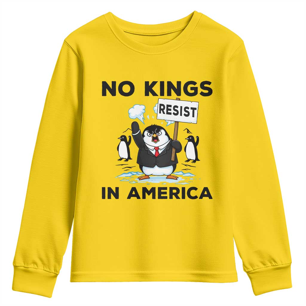Funny Penguin Protest Youth Sweatshirt No Kings In America TS12 Daisy Print Your Wear