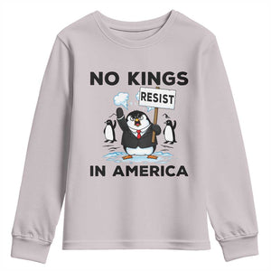 Funny Penguin Protest Youth Sweatshirt No Kings In America TS12 Ice Gray Print Your Wear