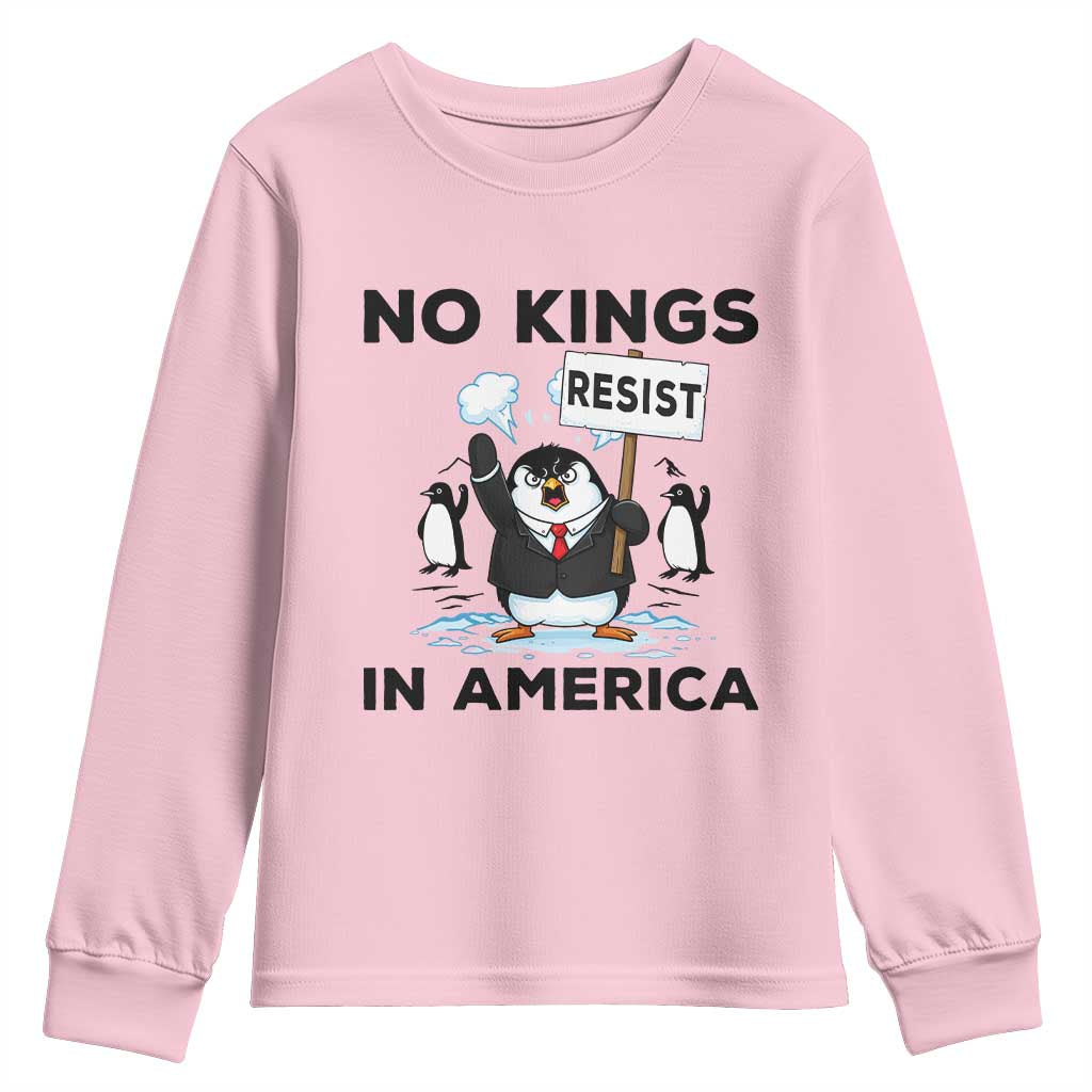 Funny Penguin Protest Youth Sweatshirt No Kings In America TS12 Light Pink Print Your Wear