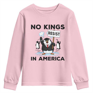 Funny Penguin Protest Youth Sweatshirt No Kings In America TS12 Light Pink Print Your Wear