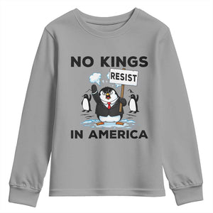 Funny Penguin Protest Youth Sweatshirt No Kings In America TS12 Sport Gray Print Your Wear