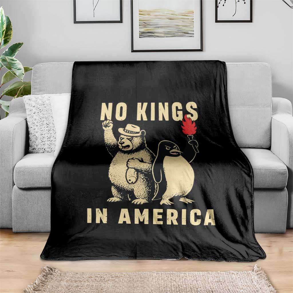 Funny Bear And Penguin Protest Throw Blanket No Kings In America TS12 Print Your Wear
