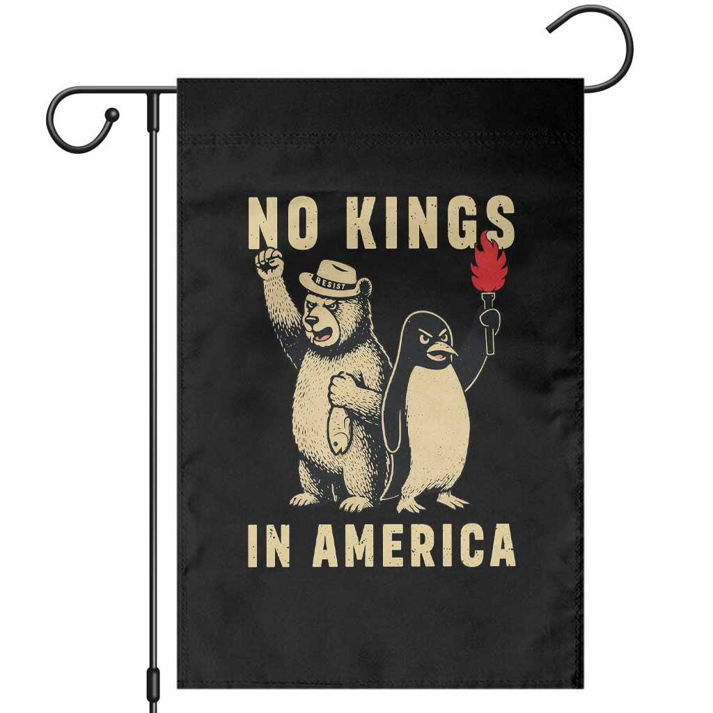 Funny Bear And Penguin Protest Garden Flag No Kings In America TS12 Black Print Your Wear