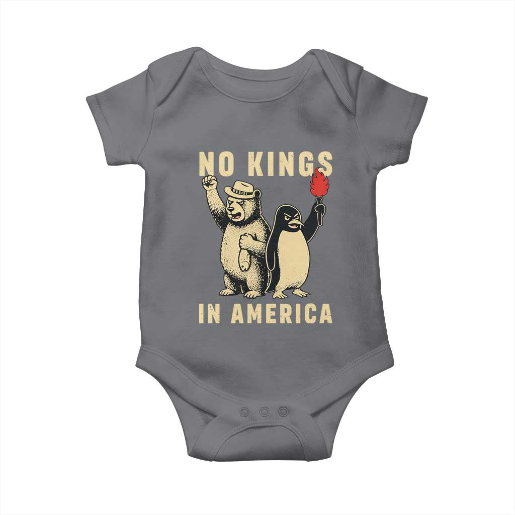 Funny Bear And Penguin Protest Baby Onesie No Kings In America TS12 Charcoal Print Your Wear