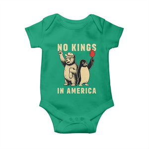 Funny Bear And Penguin Protest Baby Onesie No Kings In America TS12 Irish Green Print Your Wear
