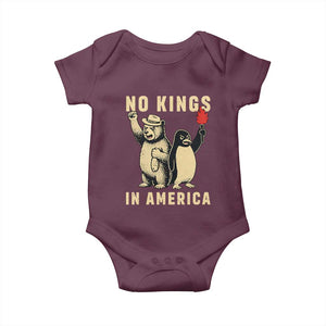 Funny Bear And Penguin Protest Baby Onesie No Kings In America TS12 Maroon Print Your Wear