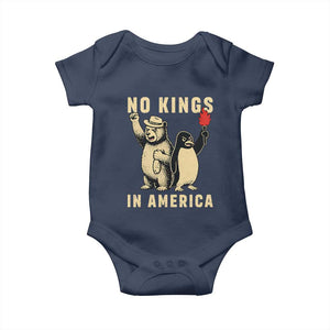 Funny Bear And Penguin Protest Baby Onesie No Kings In America TS12 Navy Print Your Wear