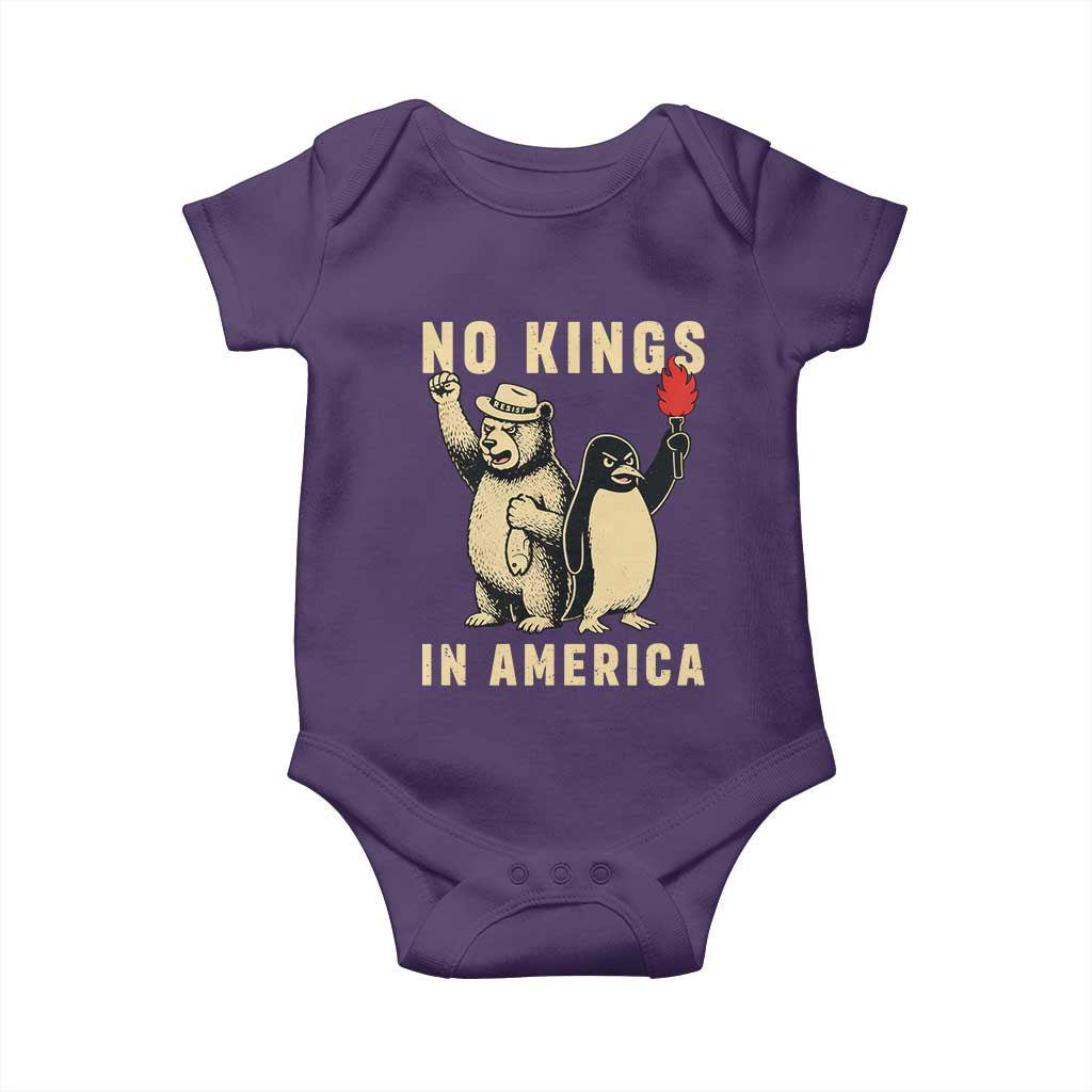 Funny Bear And Penguin Protest Baby Onesie No Kings In America TS12 Purple Print Your Wear