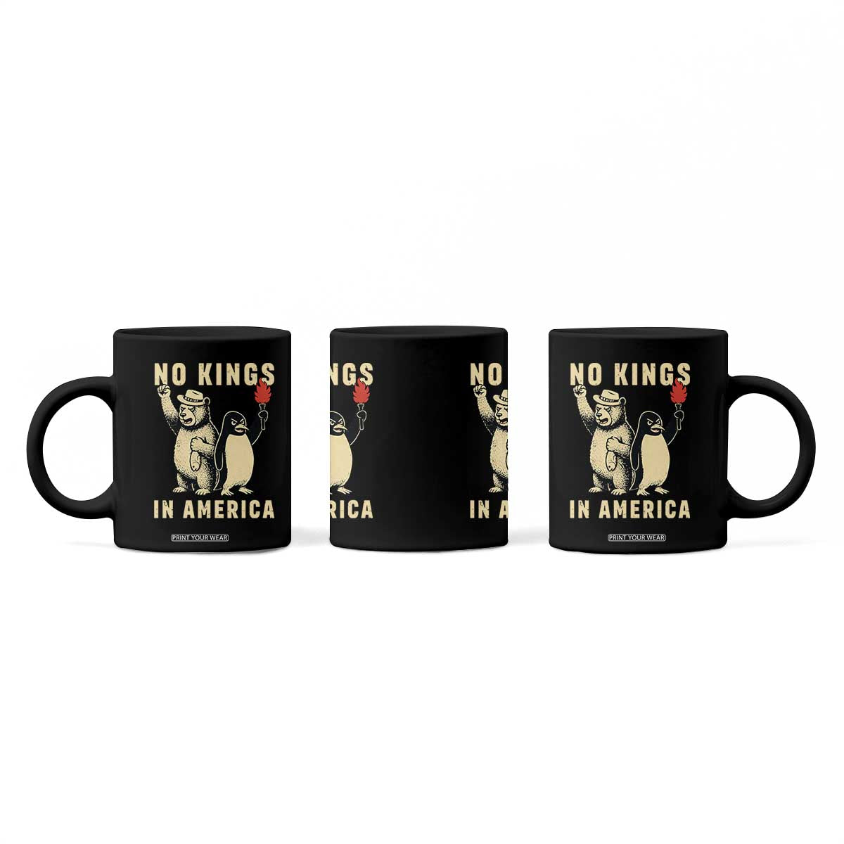 Funny Bear And Penguin Protest Coffee Mug No Kings In America TS12 Print Your Wear