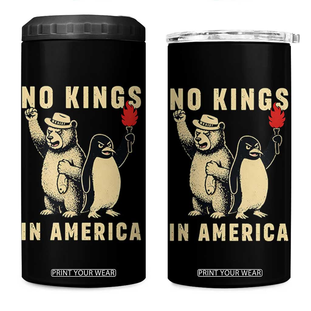 Funny Bear And Penguin Protest 4 in 1 Can Cooler Tumbler No Kings In America TS12 One Size: 16 oz Black Print Your Wear