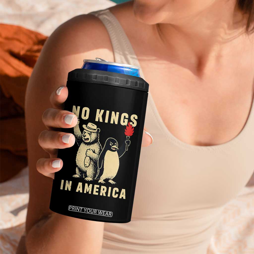 Funny Bear And Penguin Protest 4 in 1 Can Cooler Tumbler No Kings In America TS12 Print Your Wear