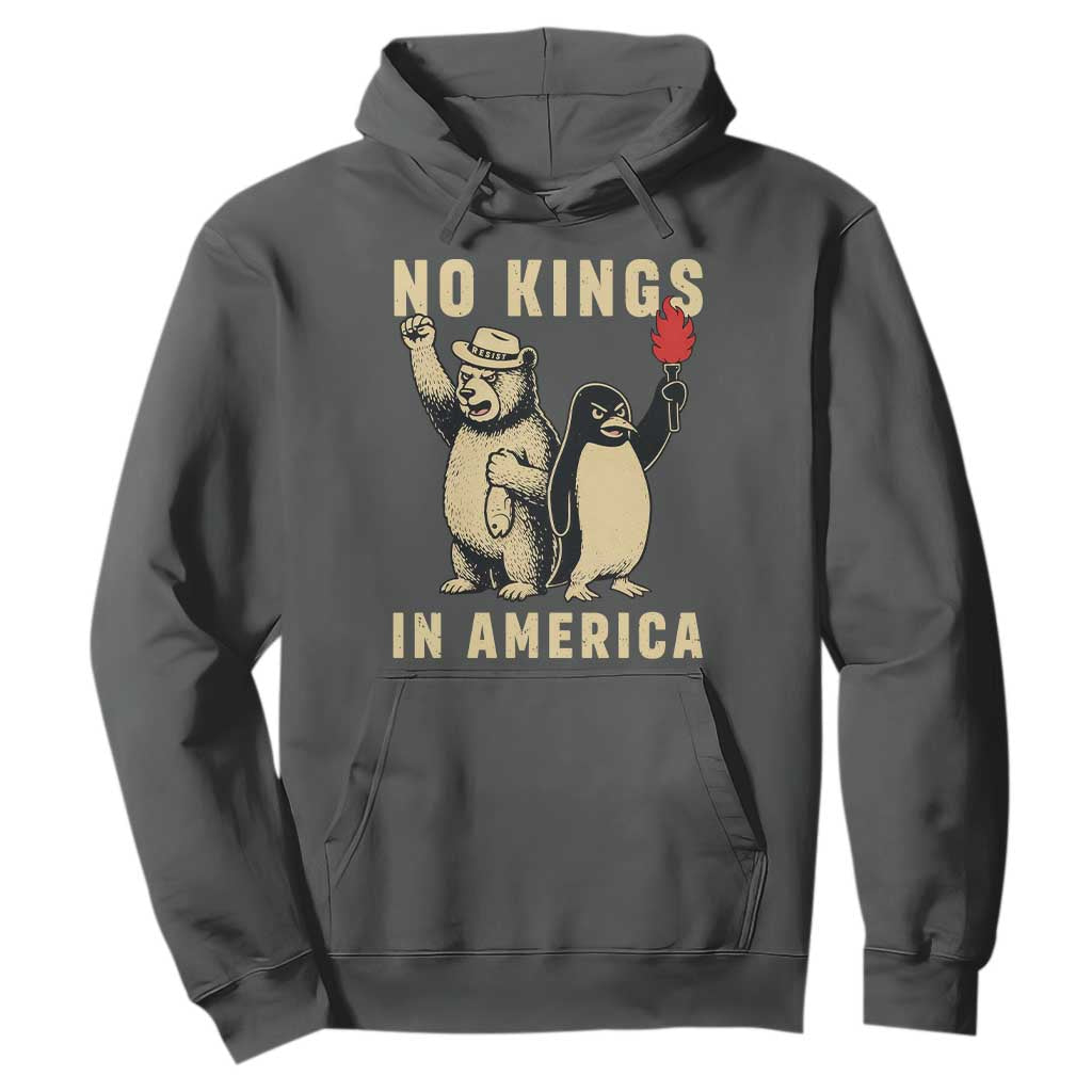 Funny Bear And Penguin Protest Hoodie No Kings In America TS12 Dark Heather Print Your Wear