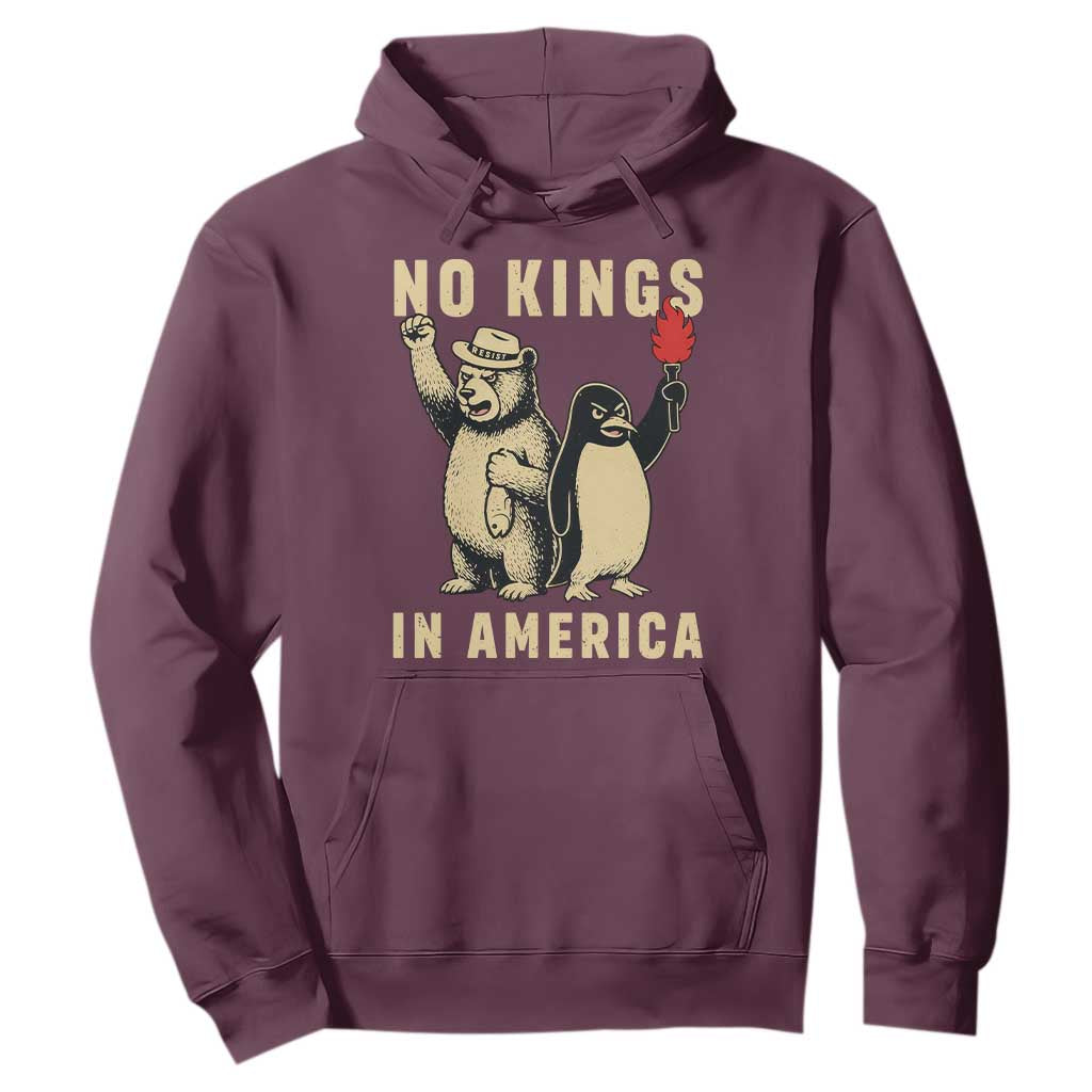Funny Bear And Penguin Protest Hoodie No Kings In America TS12 Maroon Print Your Wear