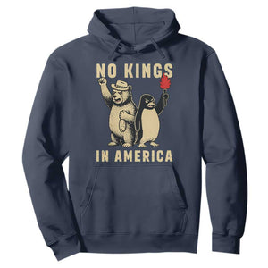 Funny Bear And Penguin Protest Hoodie No Kings In America TS12 Navy Print Your Wear