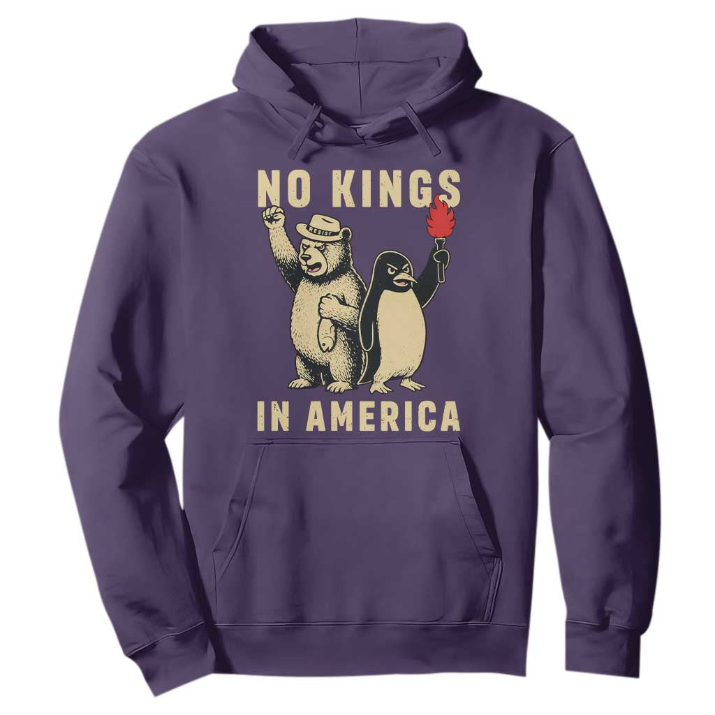 Funny Bear And Penguin Protest Hoodie No Kings In America TS12 Purple Print Your Wear