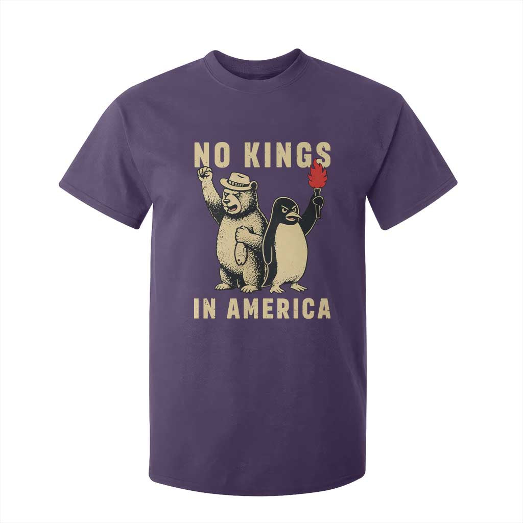 Funny Bear And Penguin Protest T Shirt For Kid No Kings In America TS12 Purple Print Your Wear