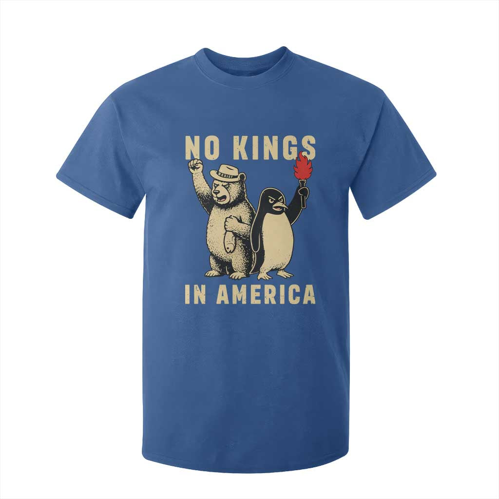 Funny Bear And Penguin Protest T Shirt For Kid No Kings In America TS12 Royal Blue Print Your Wear