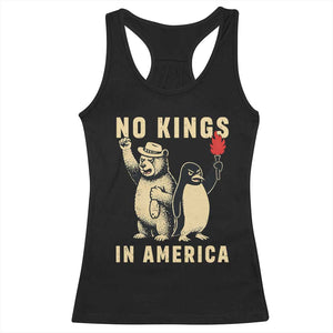 Funny Bear And Penguin Protest Racerback Tank Top No Kings In America TS12 Black Print Your Wear