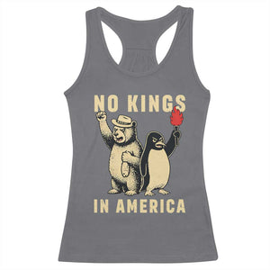 Funny Bear And Penguin Protest Racerback Tank Top No Kings In America TS12 Charcoal Print Your Wear
