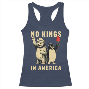 Funny Bear And Penguin Protest Racerback Tank Top No Kings In America TS12 Navy Print Your Wear