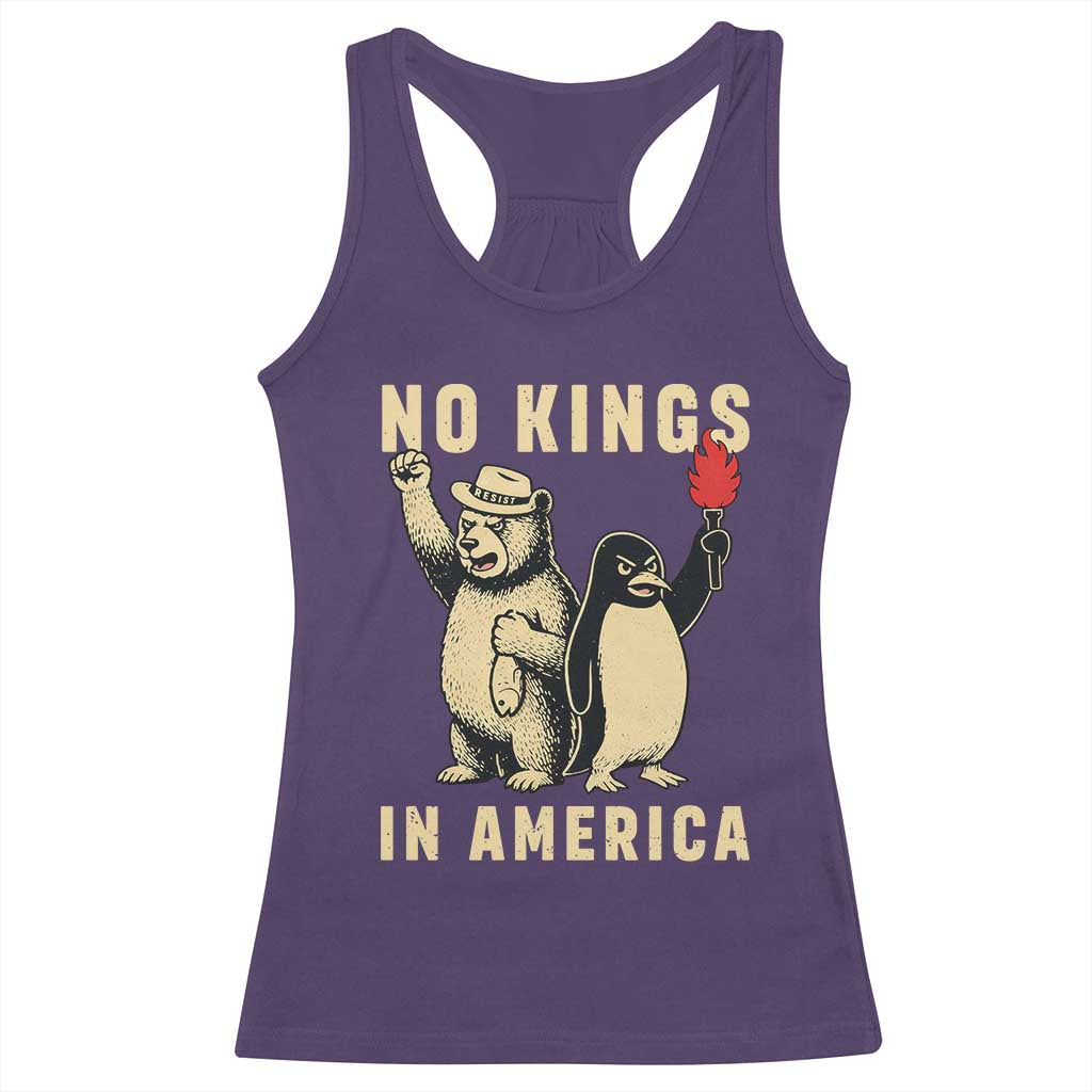 Funny Bear And Penguin Protest Racerback Tank Top No Kings In America TS12 Purple Print Your Wear