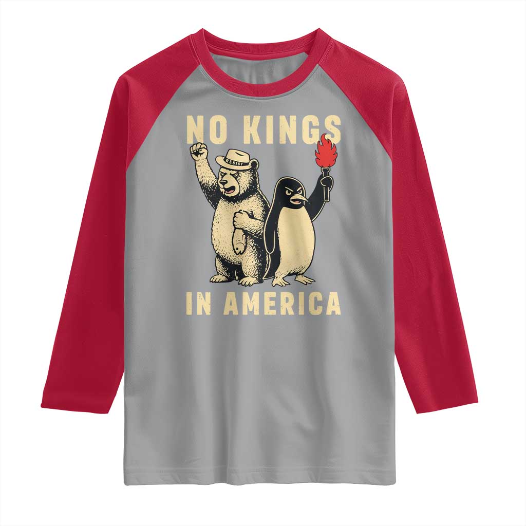 Funny Bear And Penguin Protest Raglan Shirt No Kings In America TS12 Sport Gray Red Print Your Wear