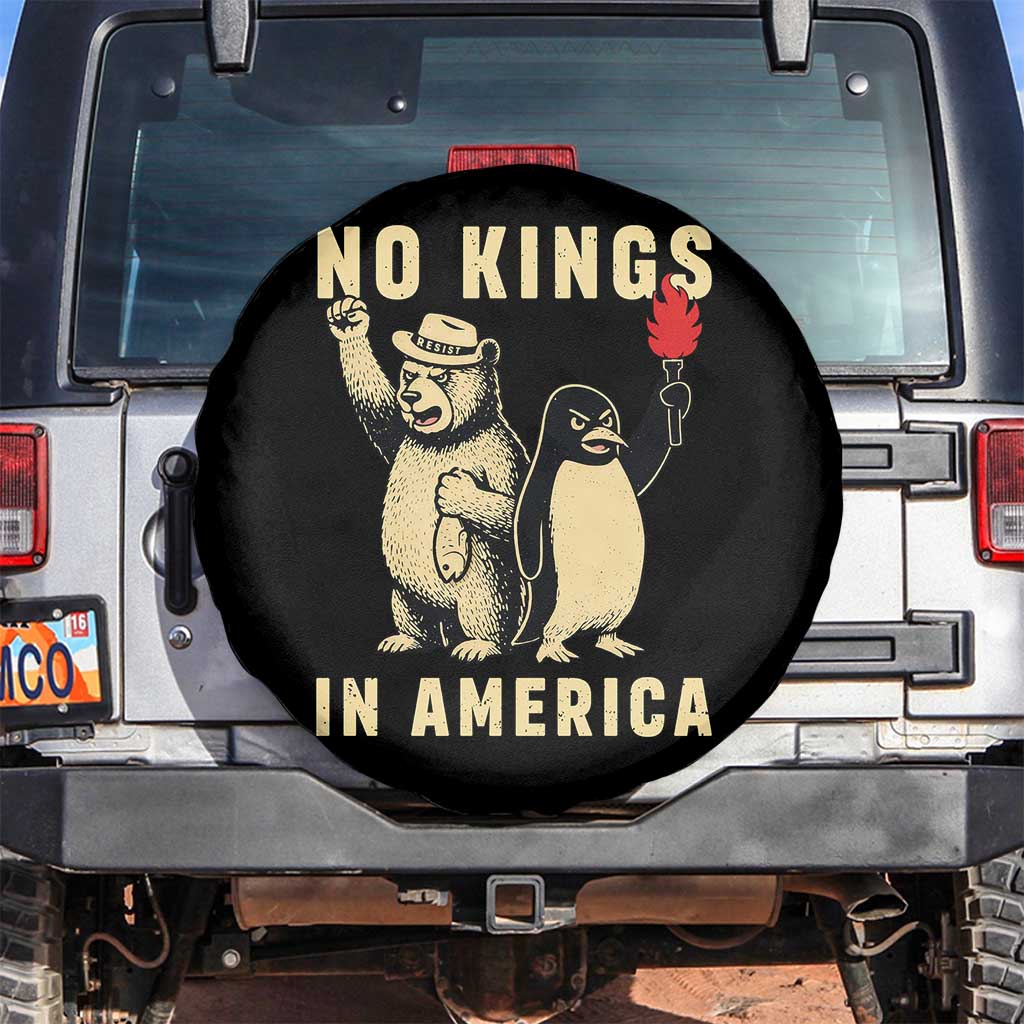 Funny Bear And Penguin Protest Spare Tire Cover No Kings In America TS12 No hole Black Print Your Wear
