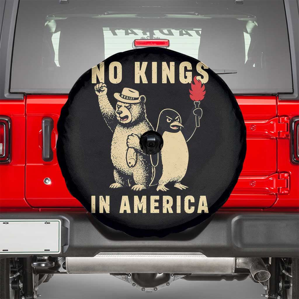 Funny Bear And Penguin Protest Spare Tire Cover No Kings In America TS12 Black Print Your Wear