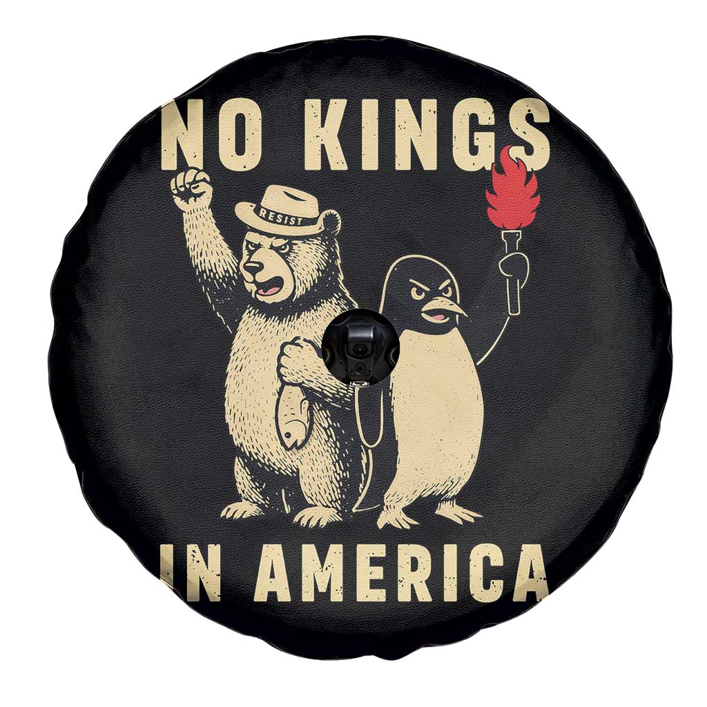 Funny Bear And Penguin Protest Spare Tire Cover No Kings In America TS12 Print Your Wear
