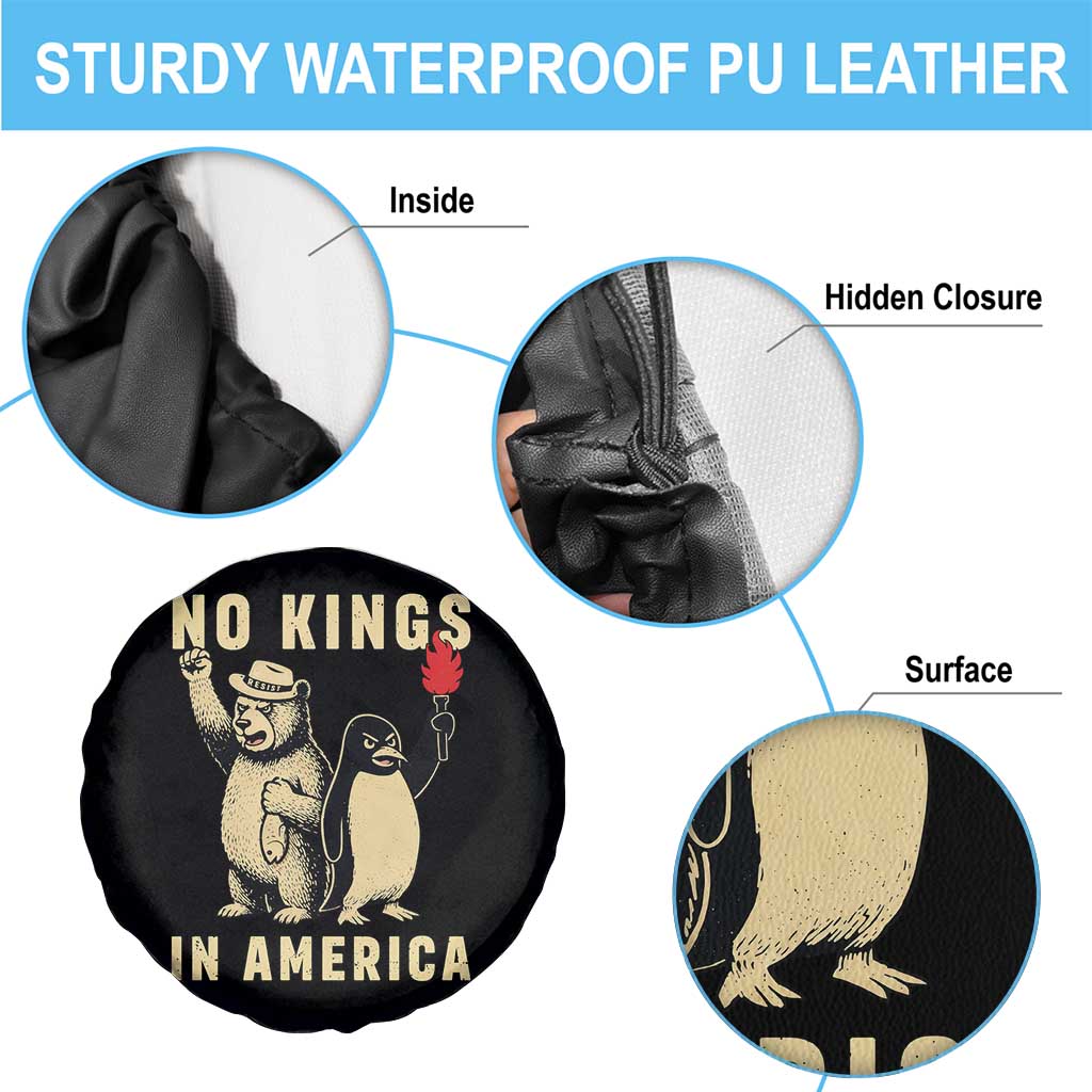 Funny Bear And Penguin Protest Spare Tire Cover No Kings In America TS12 Print Your Wear