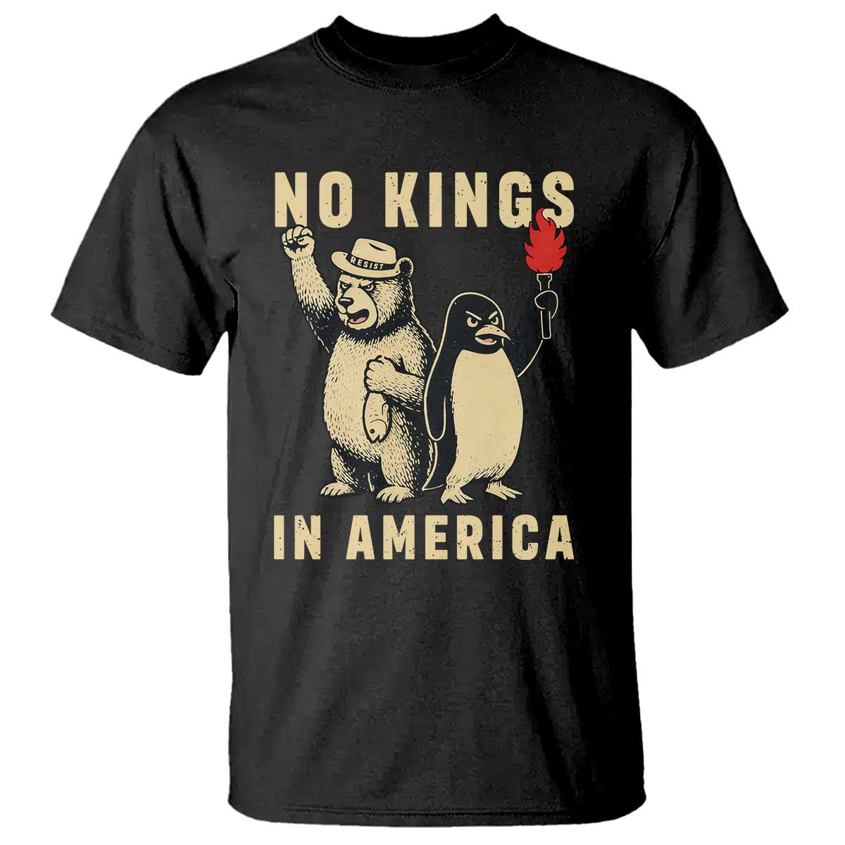 Funny Bear And Penguin Protest T Shirt No Kings In America TS12 Black Print Your Wear