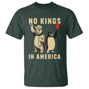 Funny Bear And Penguin Protest T Shirt No Kings In America TS12 Dark Forest Green Print Your Wear