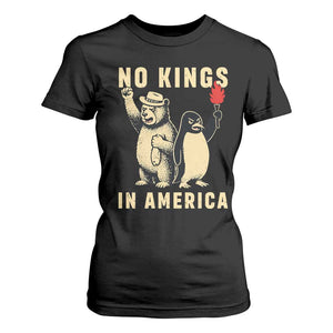 Funny Bear And Penguin Protest T Shirt For Women No Kings In America TS12 Black Print Your Wear