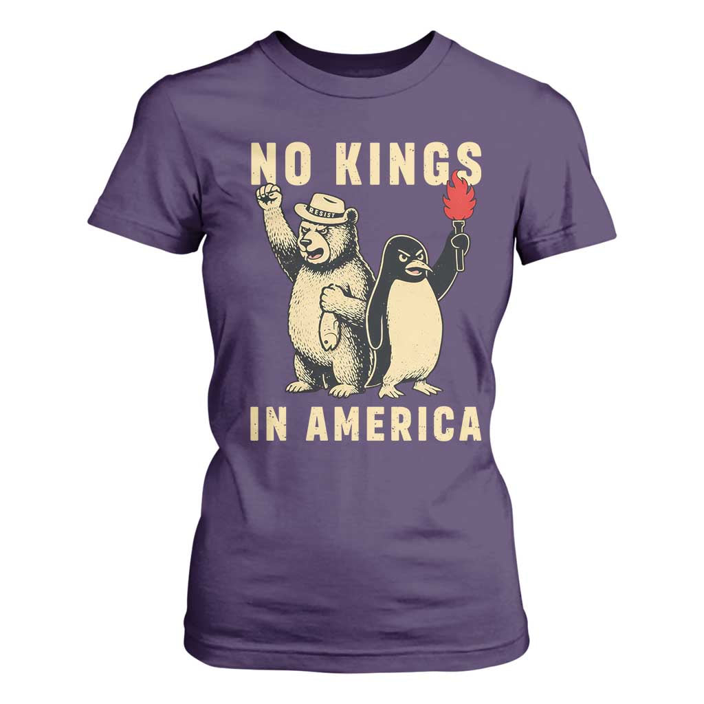 Funny Bear And Penguin Protest T Shirt For Women No Kings In America TS12 Purple Print Your Wear