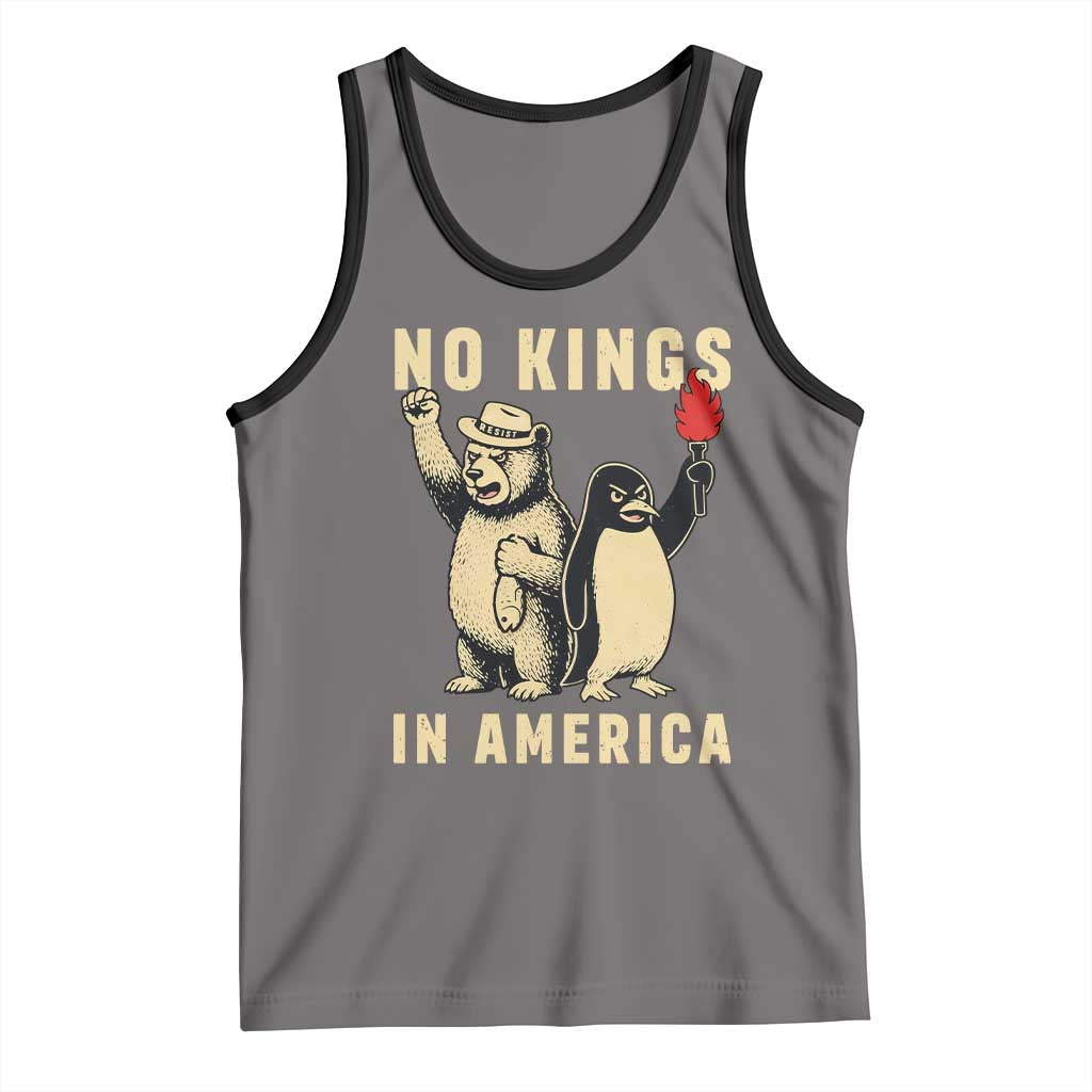 Funny Bear And Penguin Protest Tank Top No Kings In America TS12 Deep Heather Black Print Your Wear