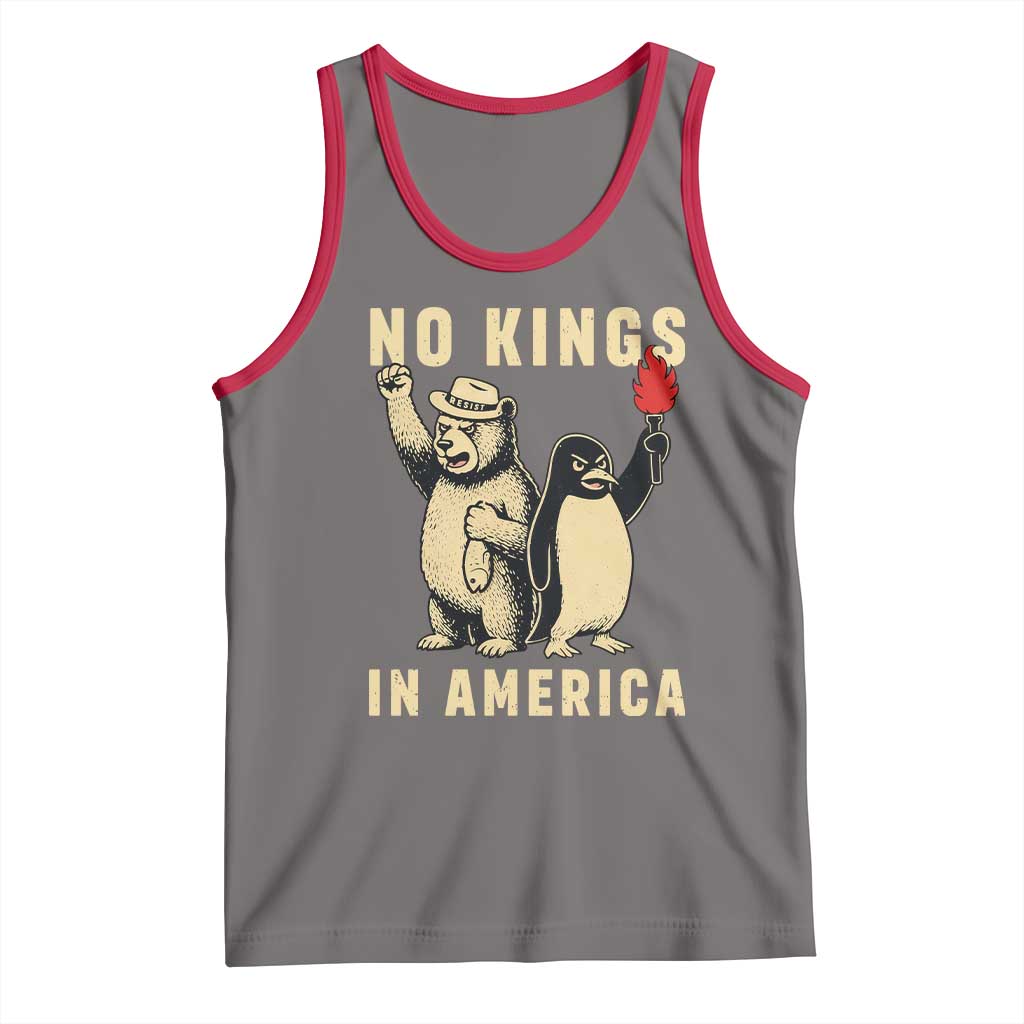 Funny Bear And Penguin Protest Tank Top No Kings In America TS12 Deep Heather Red Print Your Wear