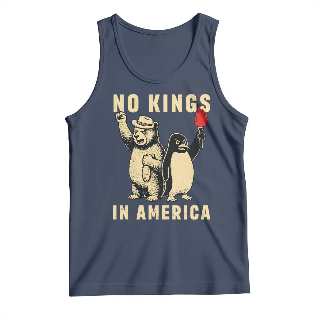Funny Bear And Penguin Protest Tank Top No Kings In America TS12 Navy Print Your Wear