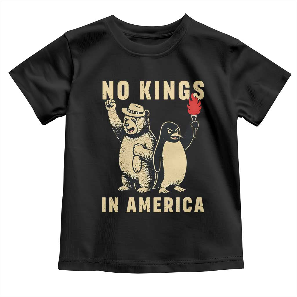 Funny Bear And Penguin Protest Toddler T Shirt No Kings In America TS12 Black Print Your Wear
