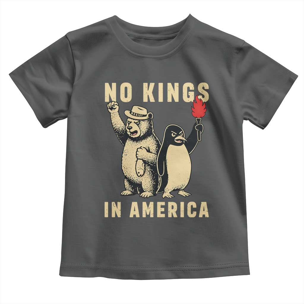 Funny Bear And Penguin Protest Toddler T Shirt No Kings In America TS12 Dark Heather Print Your Wear