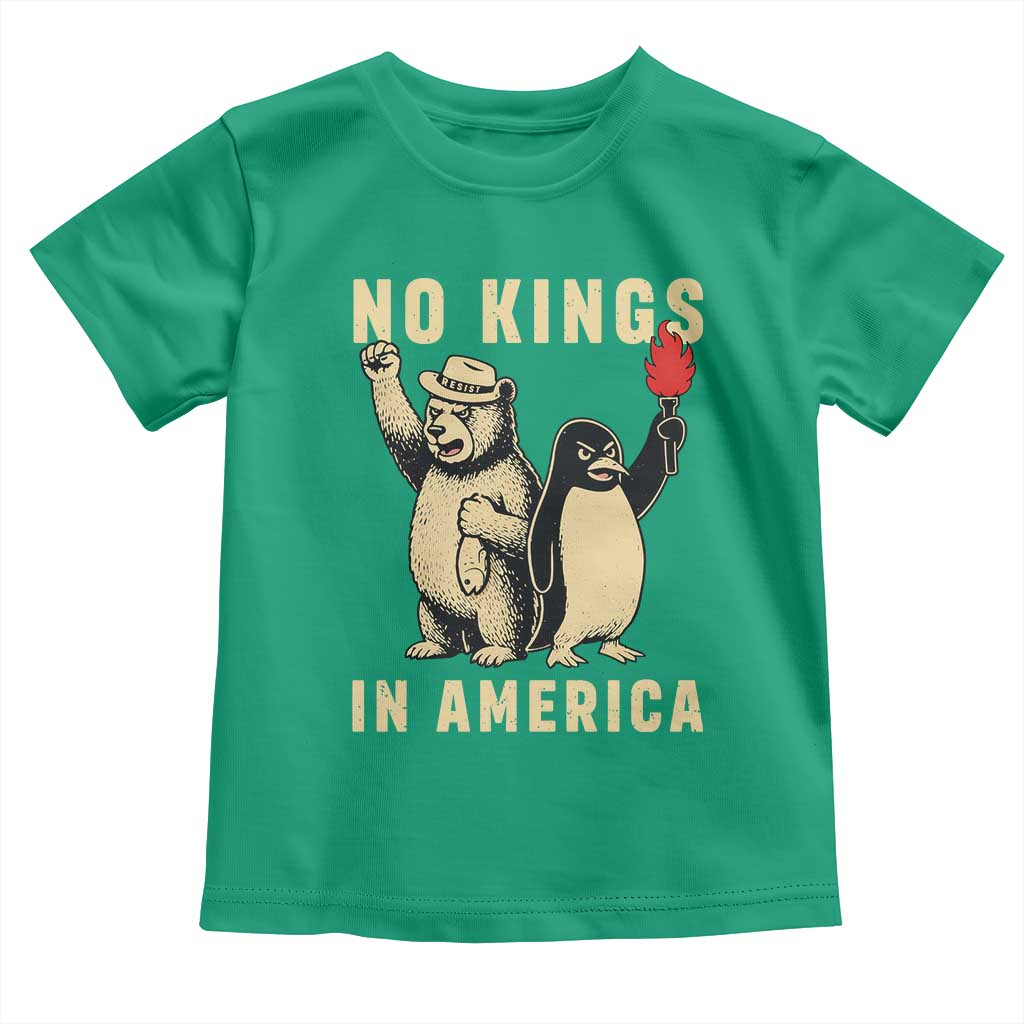Funny Bear And Penguin Protest Toddler T Shirt No Kings In America TS12 Irish Green Print Your Wear